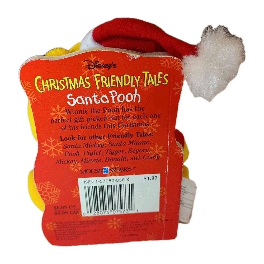 Vintage Disney Winnie the Pooh Christmas Friendly Tales Santa Plush & Book 90s‎
